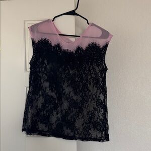 Forever 21 Black Lace and Pink Trim Top